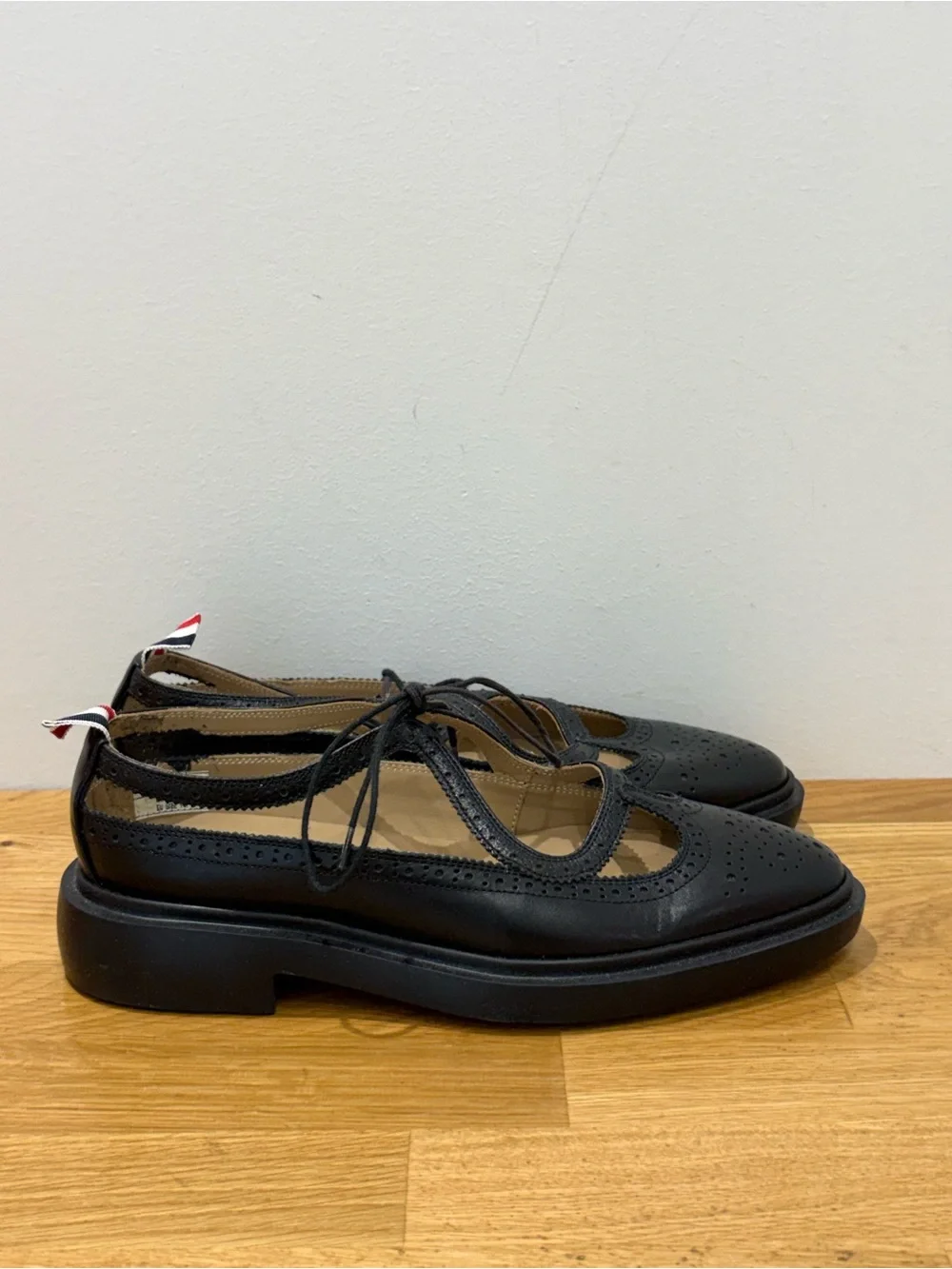 Thom Browne Black Leather Mary Jane Laser Cut Oxfords